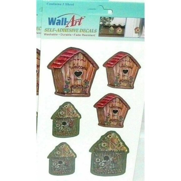 Bird Houses Wall Art Self Adhesive Decals Washable Durable Lot of 3 Only - Picture 2 of 7